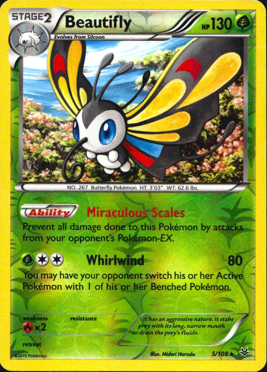 Beautifly 5/108 Holo Rare Roaring Skies Pokemon Reverse Holo Near Mint