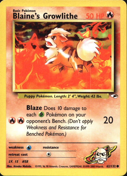 Blaine's Growlithe 62/132 Common Gym Heroes Pokemon Near Mint