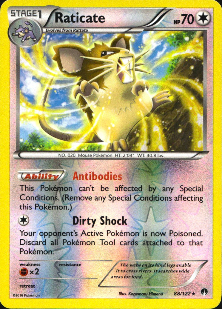 Raticate 88/122 Rare BREAKpoint Pokemon Reverse Holo Near Mint