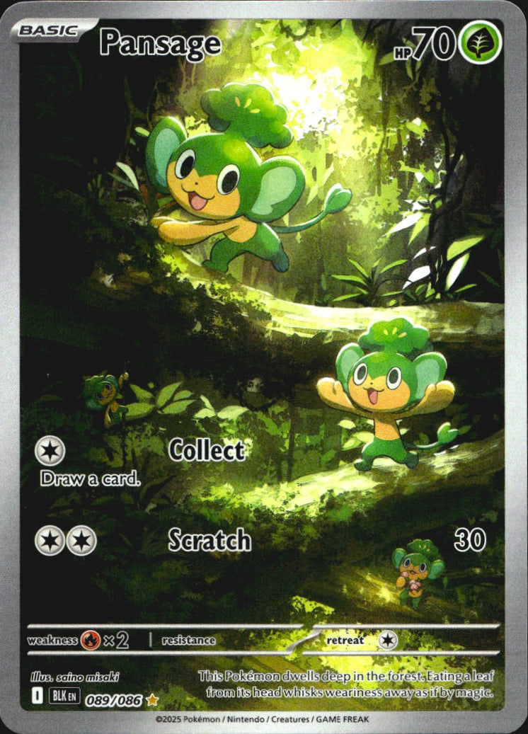Pansage 089/086 Illustration Rare Black Bolt Pokemon Near Mint