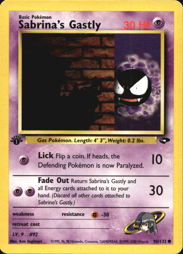 Sabrina's Gastly 96/132 Common Gym Challenge Pokemon 1st Edition Near Mint