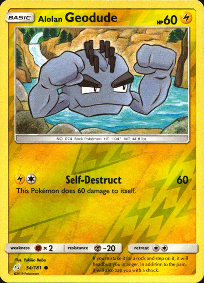 Alolan Geodude 34/181 Common Team Up Pokemon Reverse Holo Near Mint