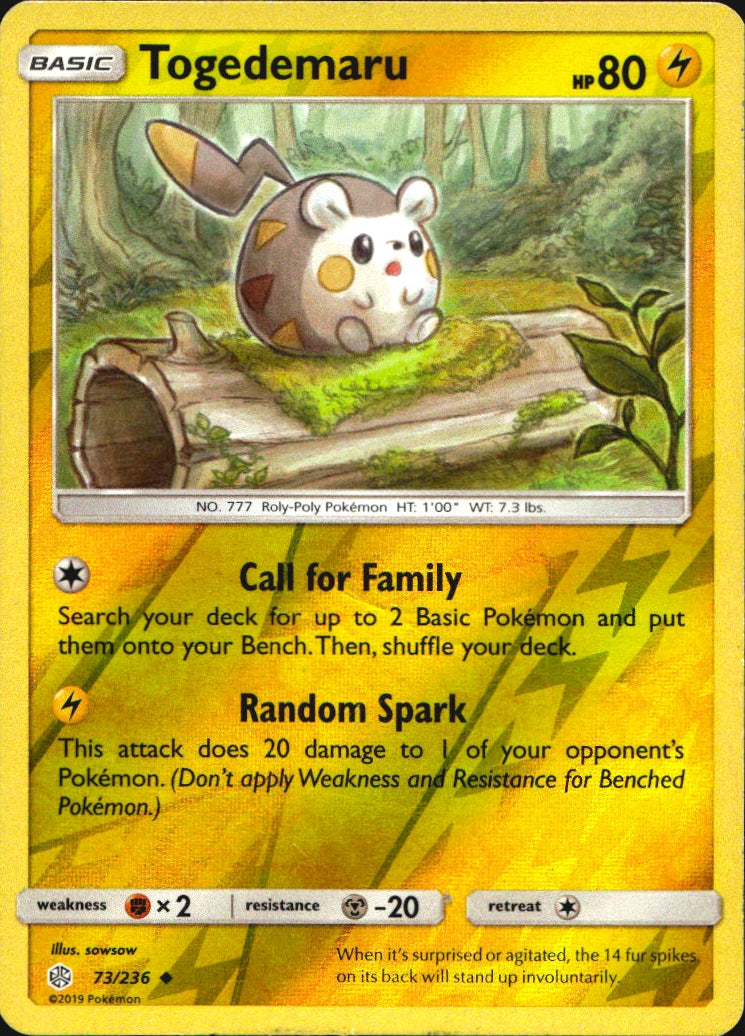 Togedemaru 73/236 Uncommon Cosmic Eclipse Pokemon Near Mint