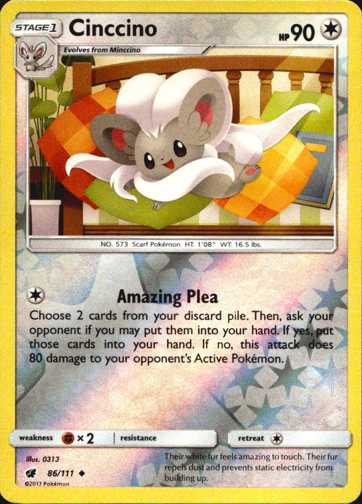 Cinccino 86/111 Uncommon Crimson Invasion Pokemon Reverse Holo Near Mint
