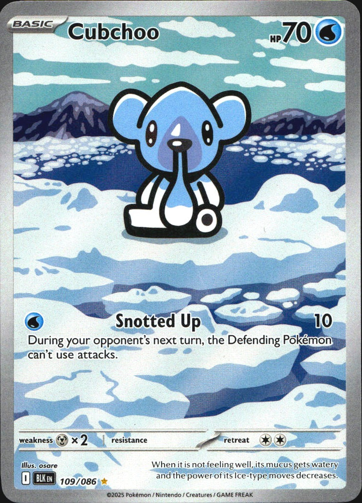 Cubchoo 109/086 Illustration Rare Black Bolt Pokemon Near Mint