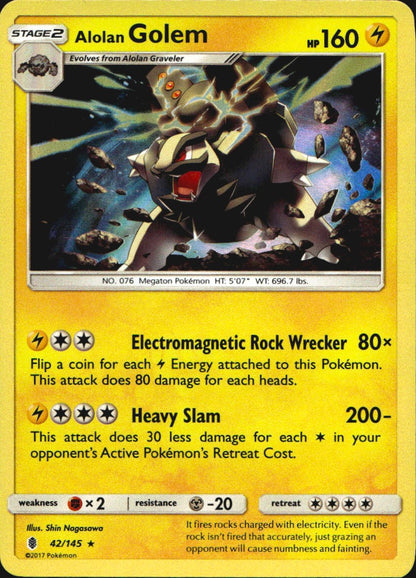 Alolan Golem 42/145 Holo Rare Guardians Rising Pokemon Near Mint