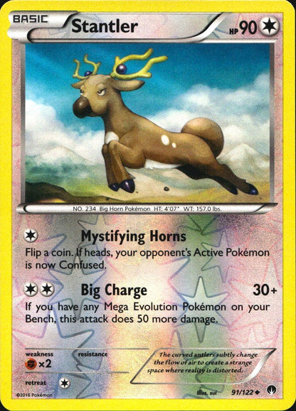 Stantler 91/122 Uncommon BREAKpoint Pokemon Reverse Holo Near Mint