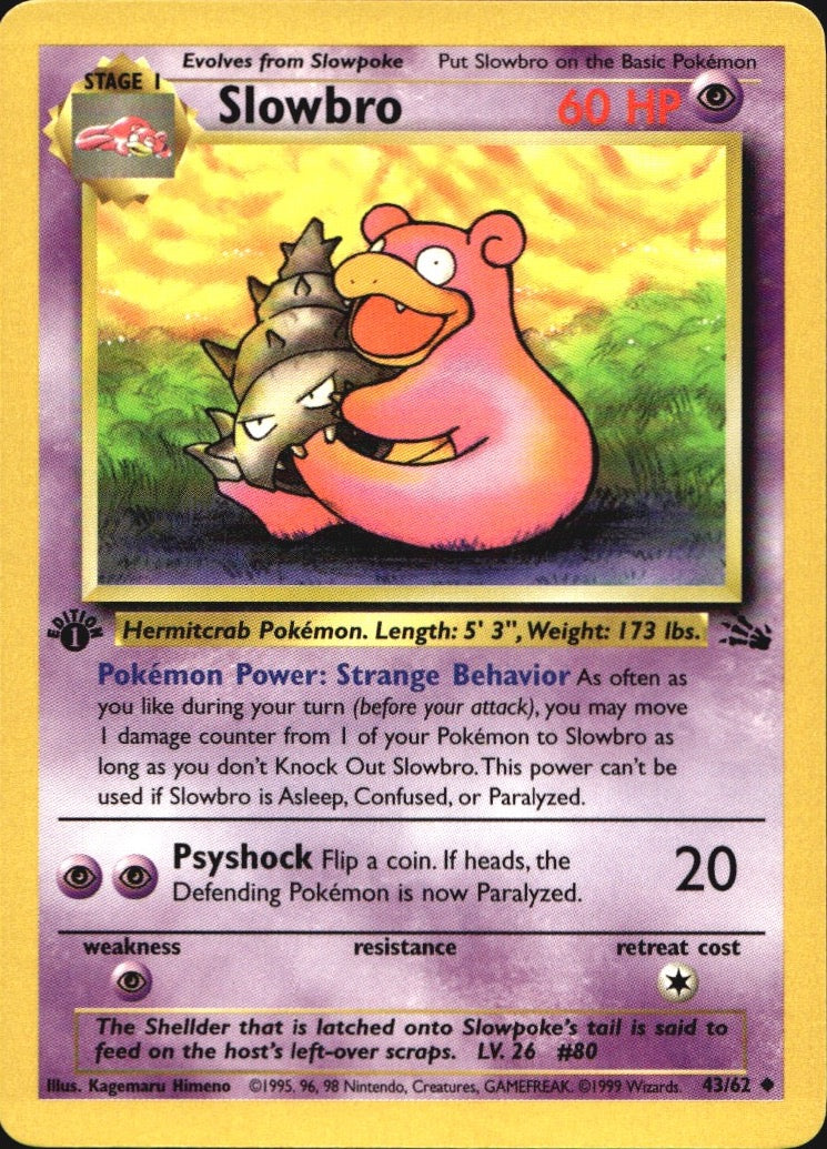 Slowbro 43/62 Uncommon Fossil Pokemon 1st Edition Near Mint