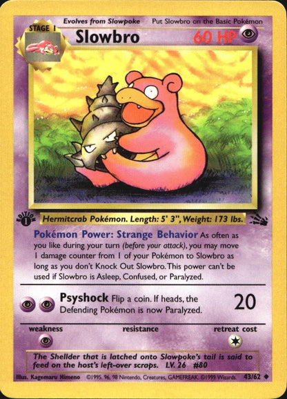 Slowbro 43/62 Uncommon Fossil Pokemon 1st Edition Near Mint