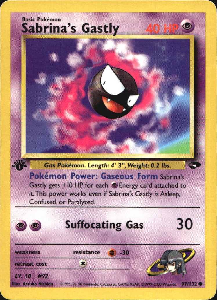 Sabrina's Gastly 97/132 Common Gym Challenge Pokemon 1st Edition Near Mint