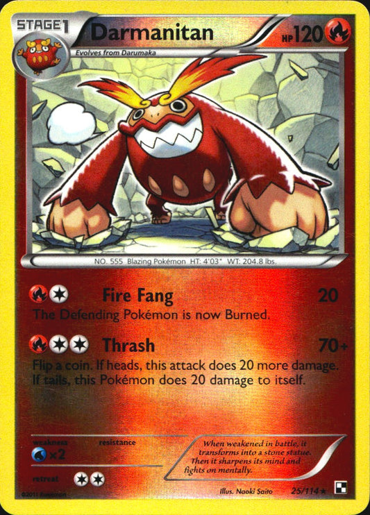 Darmanitan 25/114 Rare Black & White Pokemon Reverse Holo Near Mint