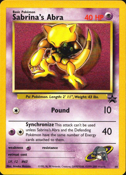 Sabrina's Abra 19 Promo Wizards Black Star Promos Pokemon Near Mint
