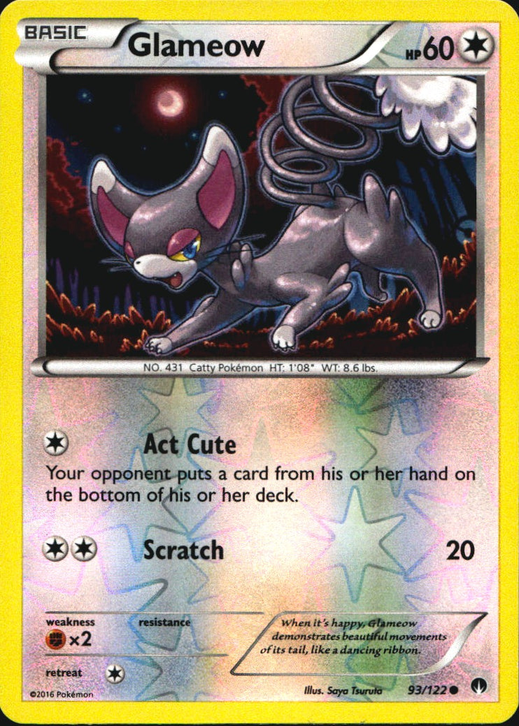 Glameow 93/122 Common BREAKpoint Pokemon Reverse Holo Near Mint