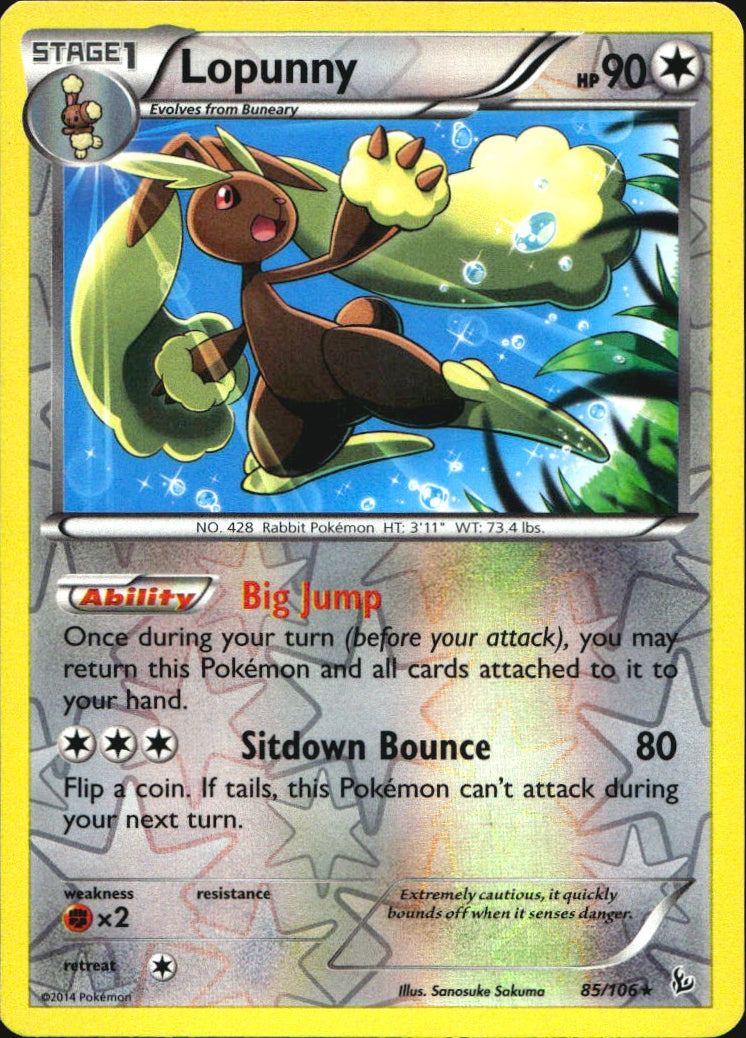 Lopunny 85/106 Rare Flashfire Pokemon Reverse Holo Near Mint