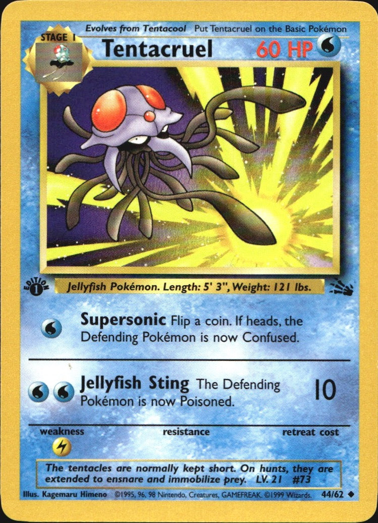Tentacruel 44/62 Uncommon Fossil Pokemon 1st Edition Near Mint