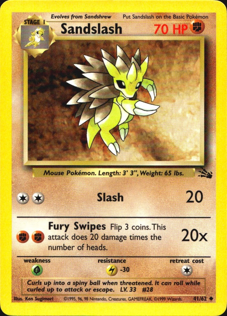 Sandslash 41/62 Uncommon Fossil Pokemon Near Mint
