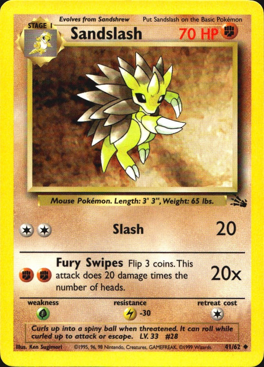 Sandslash 41/62 Uncommon Fossil Pokemon Near Mint