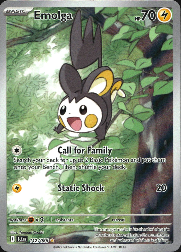 Emolga 112/086 Illustration Rare Black Bolt Pokemon Near Mint