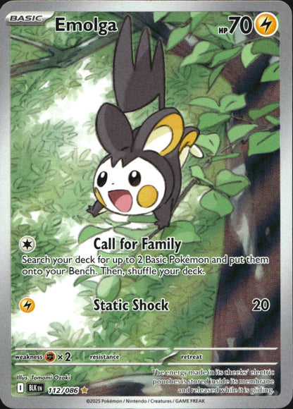 Emolga 112/086 Illustration Rare Black Bolt Pokemon Near Mint