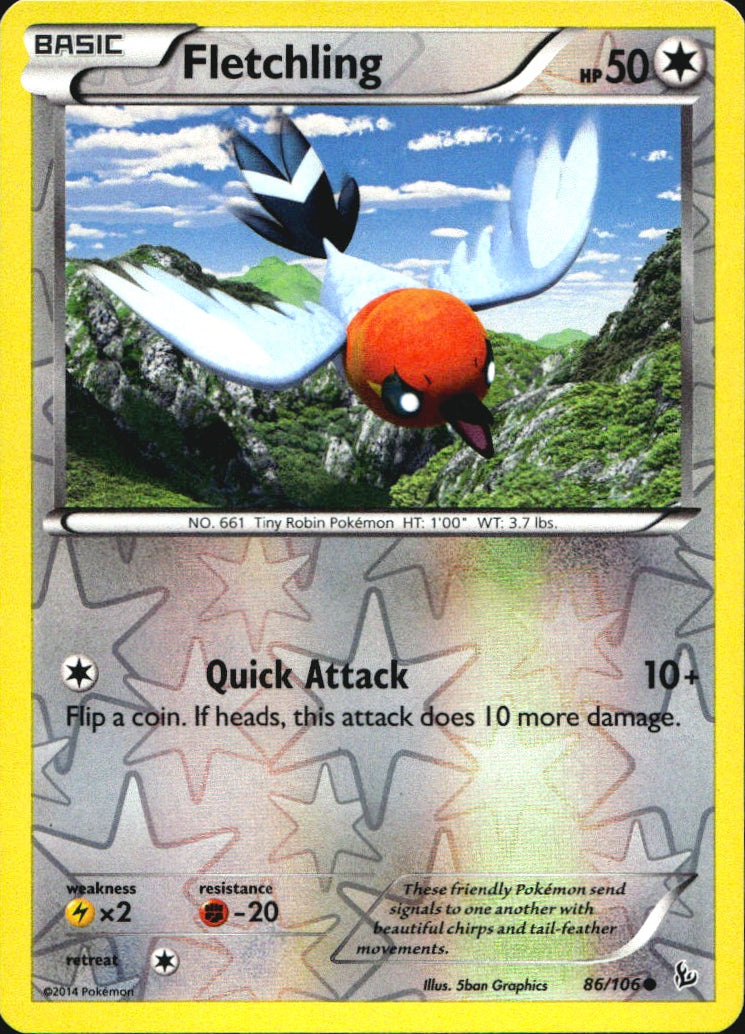 Fletchling 86/106 Common Flashfire Pokemon Reverse Holo Near Mint