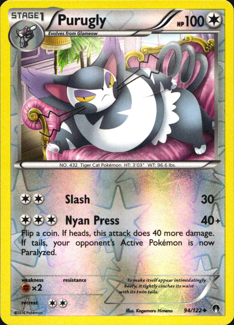 Purugly 94/122 Uncommon BREAKpoint Pokemon Reverse Holo Near Mint