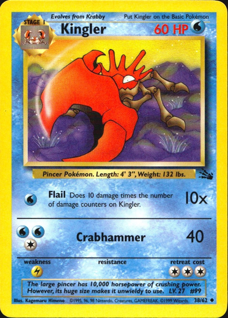 Kingler 38/62 Uncommon Fossil Pokemon Near Mint