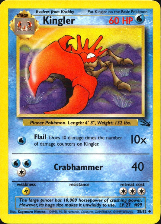 Kingler 38/62 Uncommon Fossil Pokemon Near Mint