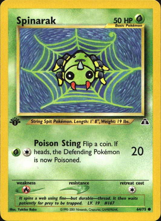 Spinarak 64/75 Common Neo Discovery Pokemon 1st Edition Near Mint