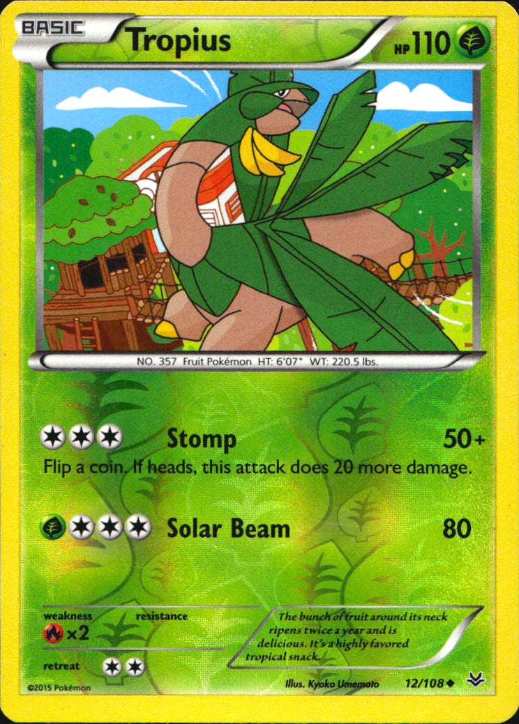 Tropius 12/108 Uncommon Roaring Skies Pokemon Reverse Holo Near Mint