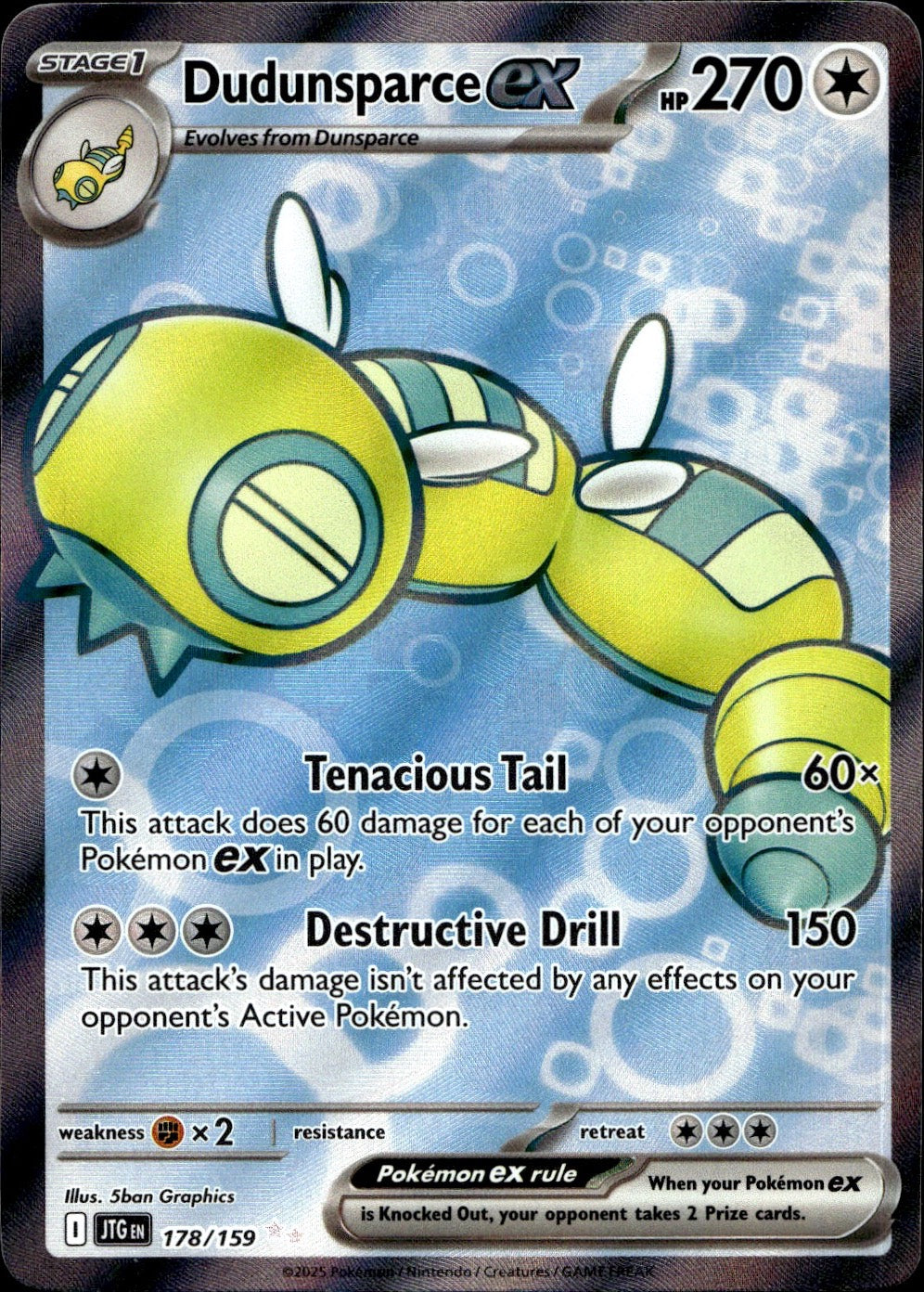 Dudunsparce ex 178/159 Ultra Rare Journey Together Pokemon Near Mint