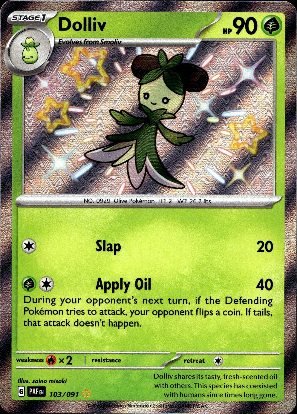 Dolliv 103/091 Shiny Rare Paldean Fates Pokemon Near Mint