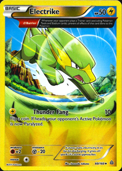 Electrike 60/160 Uncommon Primal Clash Pokemon Reverse Holo Near Mint