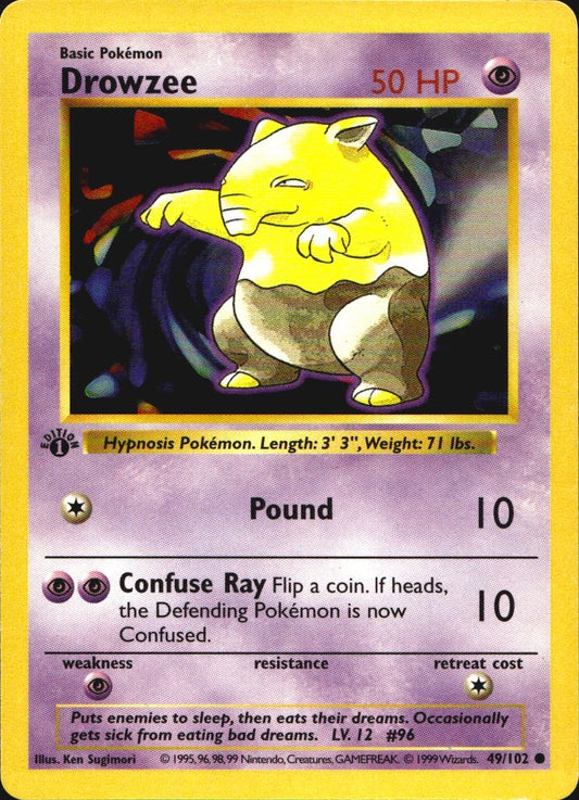 Drowzee 49/102 Common Base Set Shadowless Pokemon 1st Edition Lightly Played