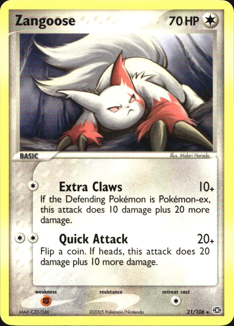 Zangoose 21/106 Rare Emerald Pokemon Near Mint