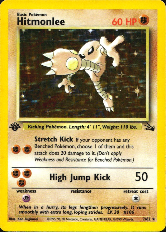 Hitmonlee 7/62 Holo Rare Fossil Pokemon 1st Edition Near Mint