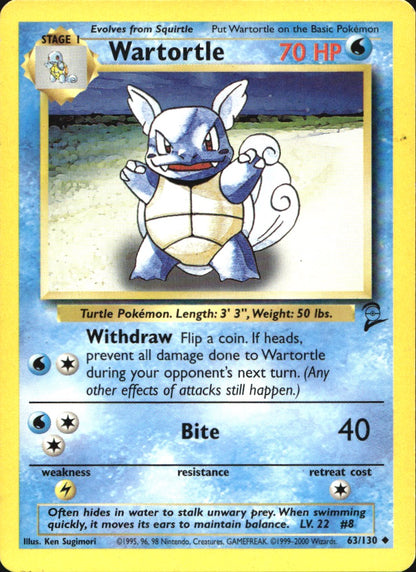 Wartortle 63/130 Uncommon Base Set 2 Pokemon Near Mint