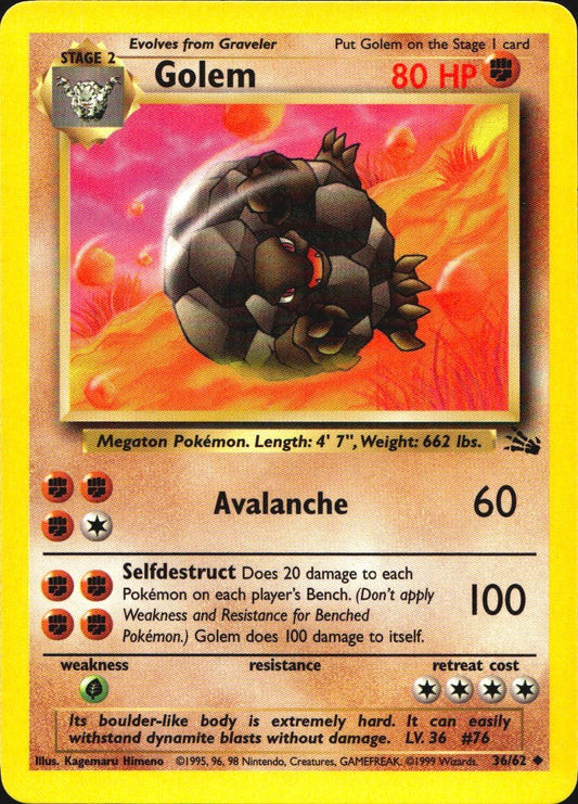 Golem 36/62 Uncommon Fossil Pokemon Near Mint