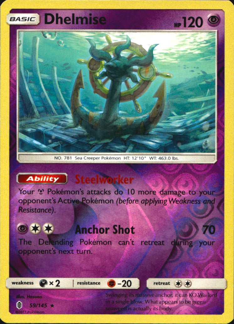 Dhelmise 59/145 Holo Rare Guardians Rising Pokemon Reverse Holo Near Mint