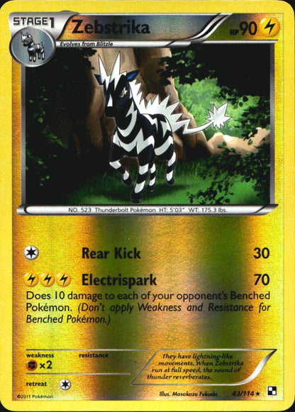 Zebstrika 43/114 Rare Black & White Pokemon Reverse Holo Near Mint