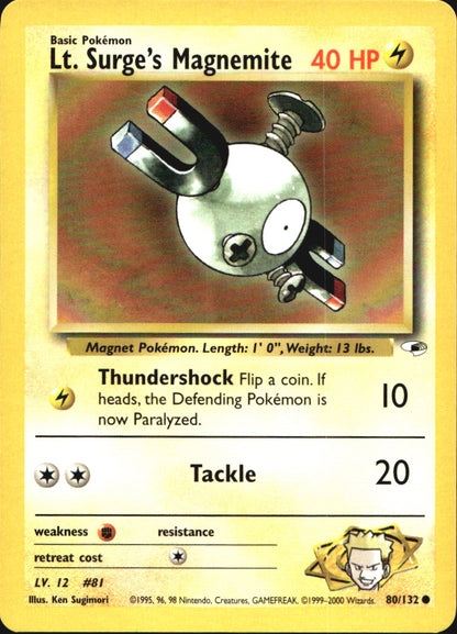 Lt. Surge's Magnemite 80/132 Common Gym Heroes Pokemon Near Mint