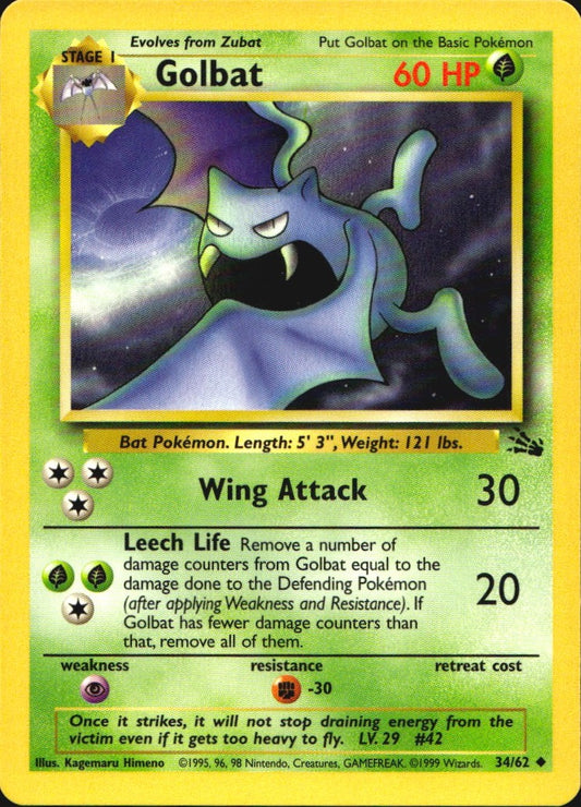 Golbat 34/62 Uncommon Fossil Pokemon Near Mint