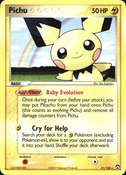 Pichu 21/108 Rare Power Keepers Pokemon Near Mint