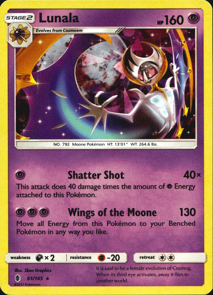 Lunala 61/145 Rare Guardians Rising Pokemon Near Mint