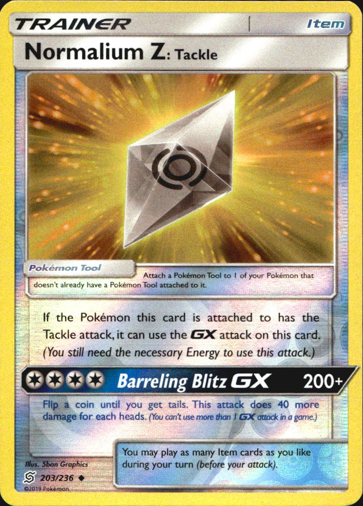 Normalium Z: Tackle 203/236 Uncommon Unified Minds Pokemon Reverse Holo NM