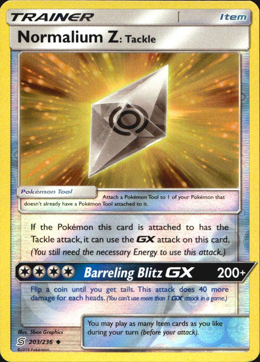 Normalium Z: Tackle 203/236 Uncommon Unified Minds Pokemon Reverse Holo NM