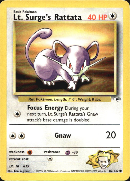 Lt. Surge's Rattata 82/132 Common Gym Heroes Pokemon Near Mint