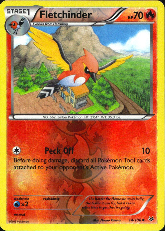 Fletchinder 14/108 Uncommon Roaring Skies Pokemon Reverse Holo Near Mint