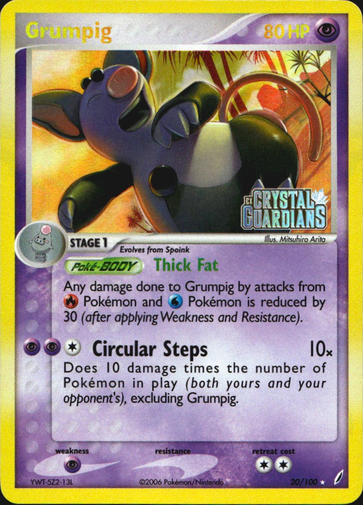 Grumpig 20/100 Rare Crystal Guardians Pokemon Reverse Holo Near Mint