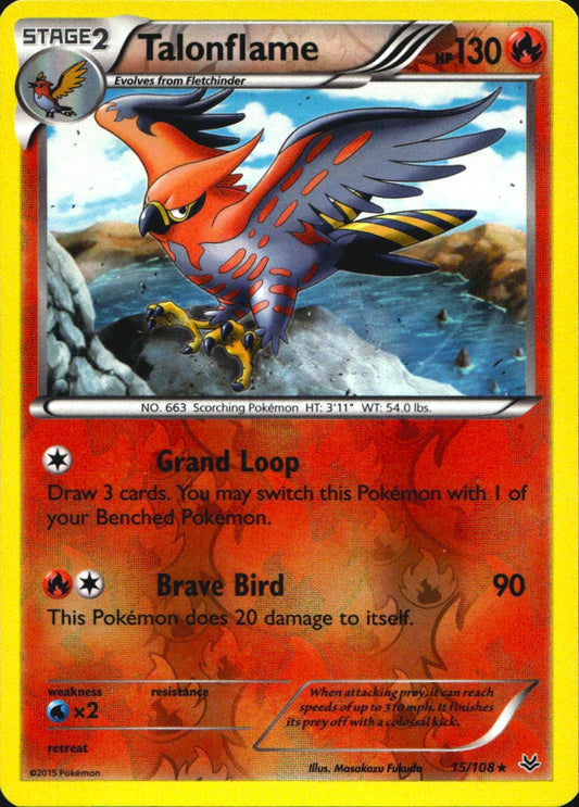 Talonflame 15/108 Rare Roaring Skies Pokemon Reverse Holo Near Mint