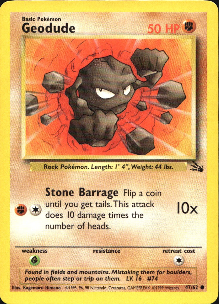 Geodude 47/62 Common Fossil Pokemon Near Mint